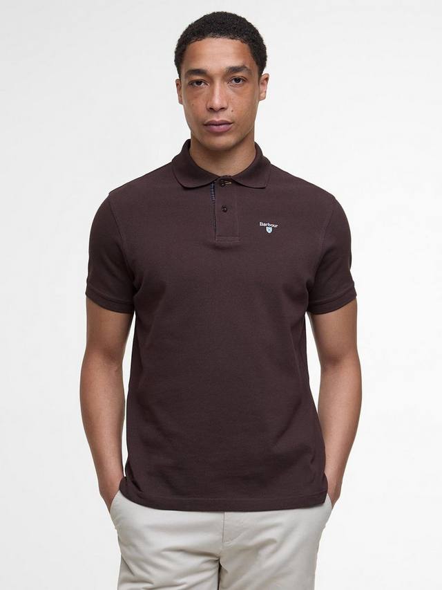 

Хлопковая поло с клетчатой отделкой Regular Fit Barbour, Dark Oak