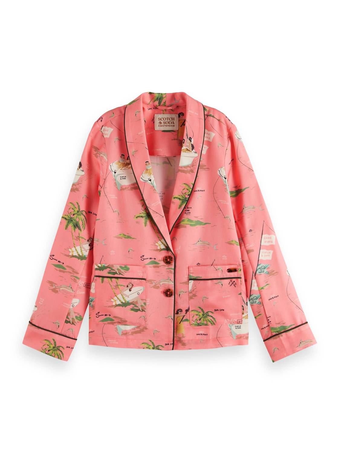 

Девчачий однобортный принтованный блейзер в розовом цвете SCOTCH & SODA