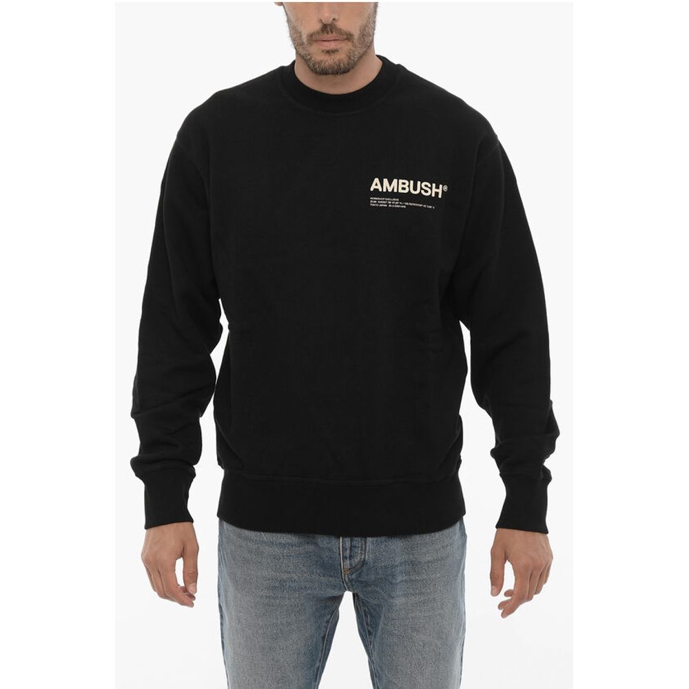 

Свитшот из начесаного хлопка с круглым вырезом и напечатанным логотипом Ambush, Black