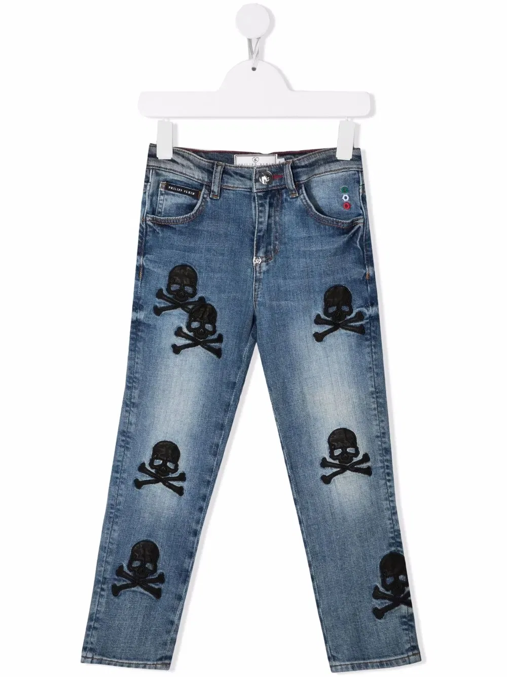Джинсы с нашивкой в виде черепа Philipp Plein Junior, синий