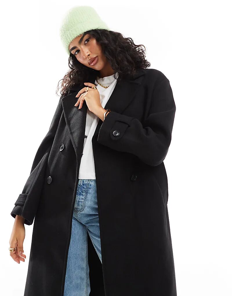 

Шерстяной тренчкот черного цвета Bershka