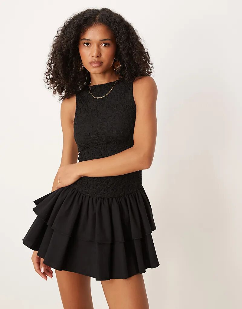 

Мини-платье ASOS DESIGN с кружевным лифом и поплиновой юбкой черного цвета