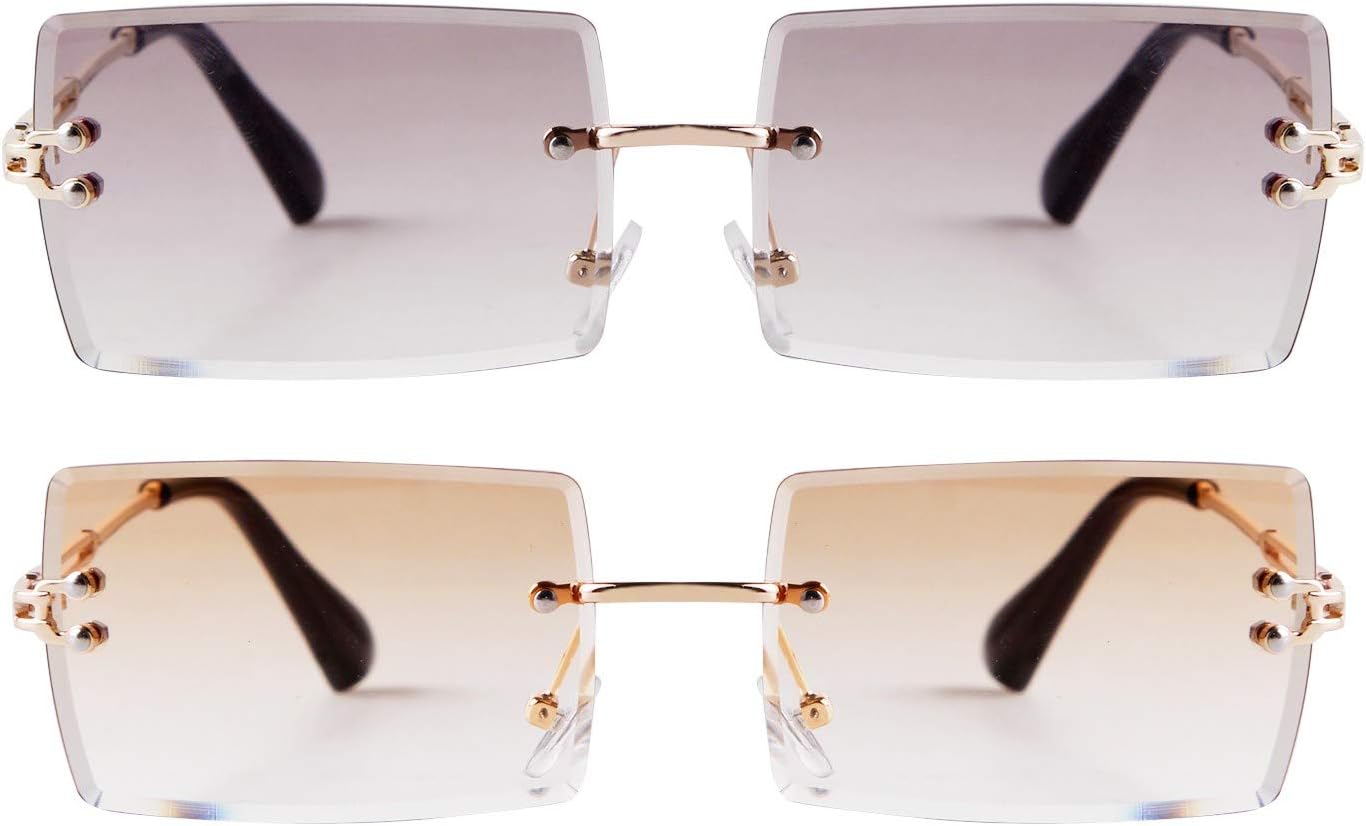 

Солнцезащитные очки ADE WU в винтажном стиле без оправы для женщин и мужчин, модные в 90-х, прямоугольные, тонированные, унисекс, стильные, Brown Gradient Lens+purple Gradient Lens