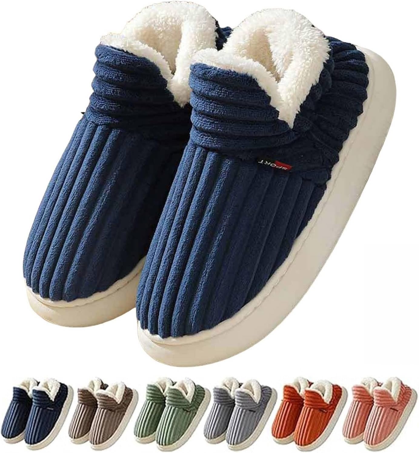 

Зимние домашние тапочки для женщин, уютные плюшевые тапочки с флисовой подкладкой, мягкие и пушистые с нескользящей подошвой, теплая обувь для дома и улицы для холодной погоды для женщин и мужчин Flteuds, темно-синий