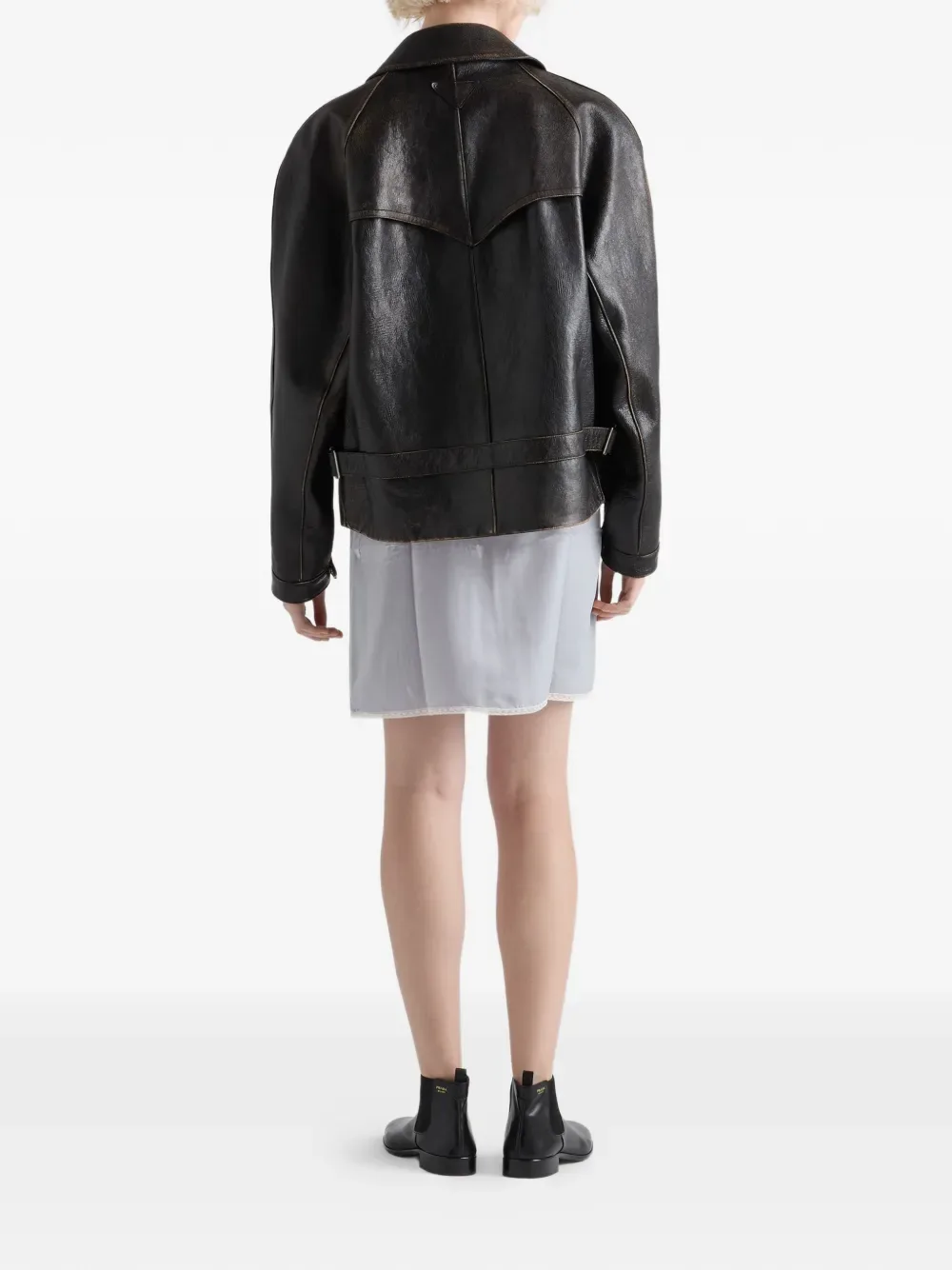 Кожаная куртка на молнии Prada, черный — фото 3