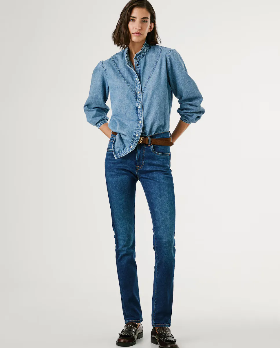 

Женские прямые джинсы средней посадки из эластичной ткани Pepe Jeans, синий