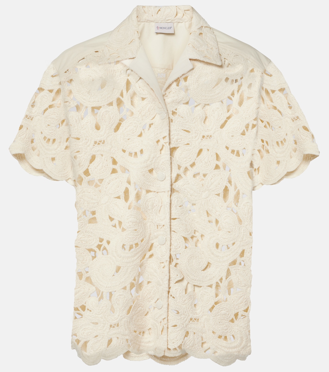 

Хлопковая рубашка с добавлением синтетики, вязаная крючком Moncler, 060 - White