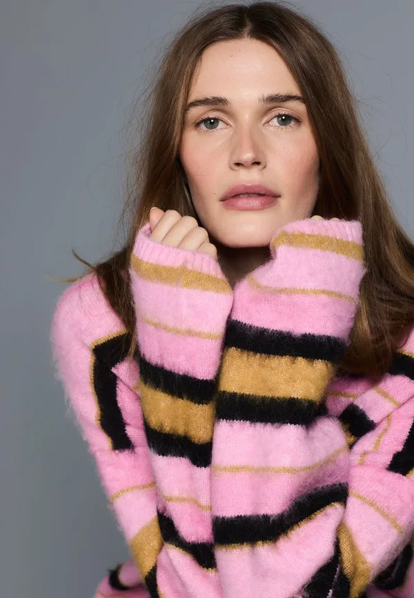 Худи стандартного кроя с начесом Next, Pink Multi Stripe — фото 3