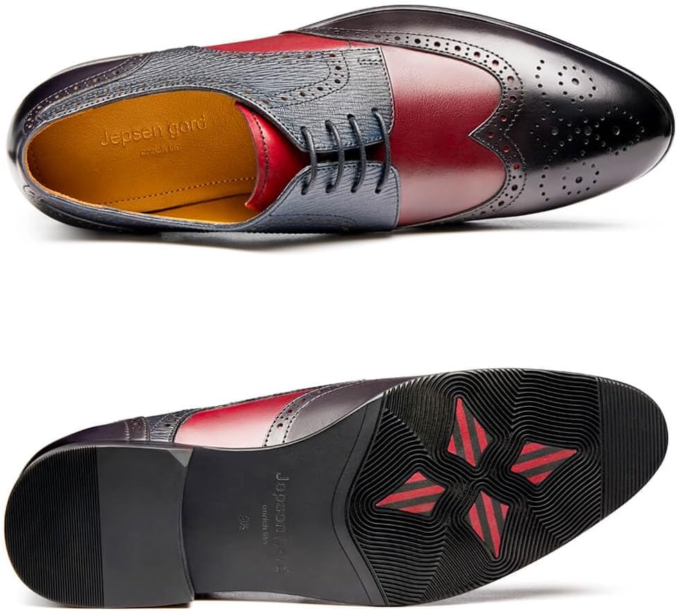 Мужские классические туфли Jepsengord Wingtip из натуральной кожи коровы, оксфорды с брогированием, формальные деловые и свадебные дерби Jepsen Gord, черный/красный — фото 4