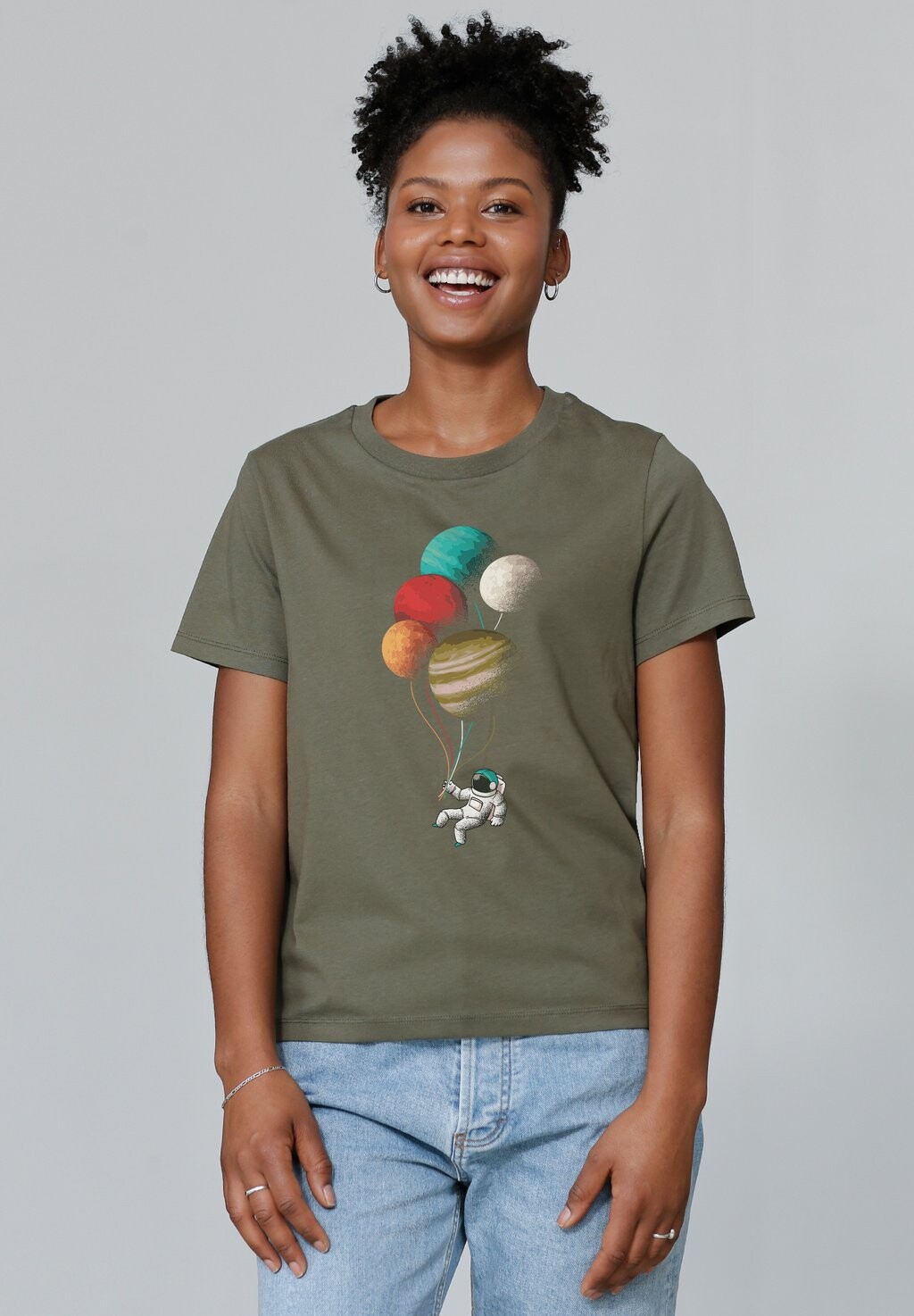 

Футболка с принтом BALLOON SPACEMAN watapparel, хаки