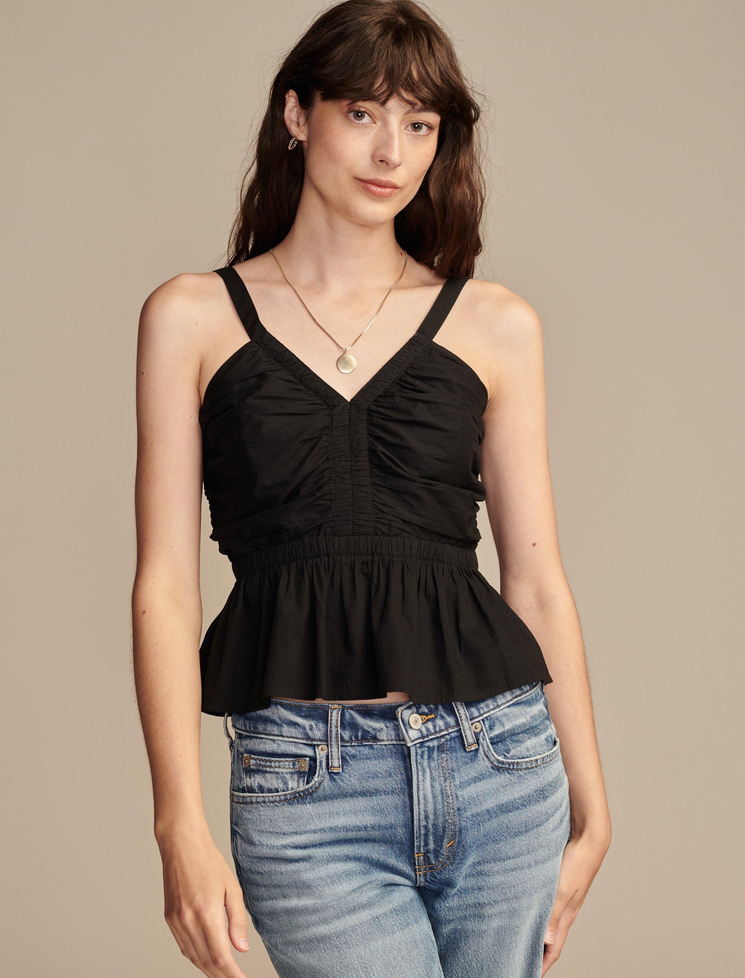 

Женский топ Lucky Brand с баской и сборками, темно-серый