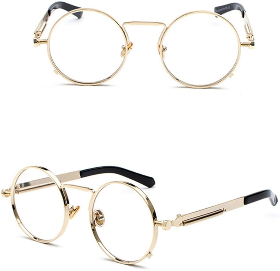 

Мужские солнцезащитные очки в стиле стимпанк с металлической оправой, ретро-винтаж, круглые, черные, с защитой от УФ-излучения UV400 (золотые с прозрачными линзами, один размер) YASHUNJIA, Gold With Clear