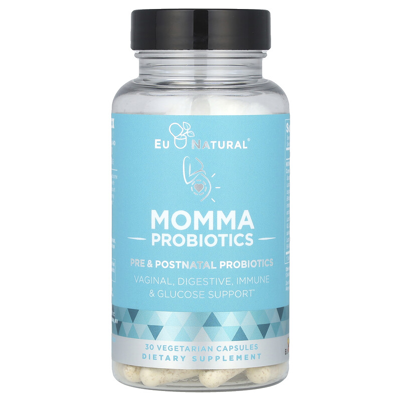 

Eu Natural, Momma Probiotics, пре- и послеродовые пробиотики, 30 вегетарианских капсул