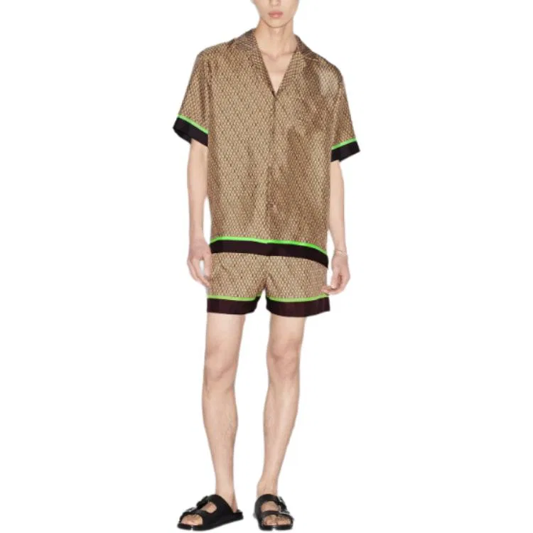 Рубашка GUCCI Lido Shirts с кубинским воротником, прямой силуэт, бежевая — фото 4