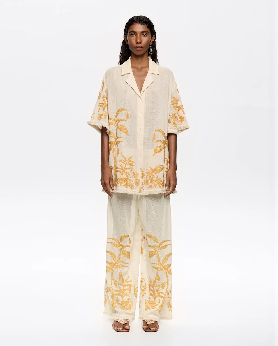 

Женские прямые брюки с вышивкой и бахромой Bimba Y Lola, пастельно-розовый