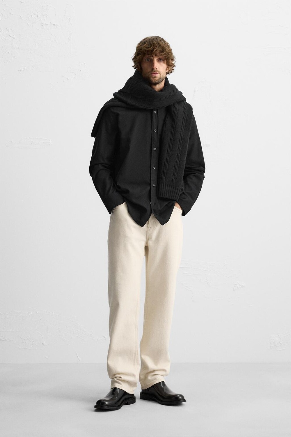 

Фланелевая хлопковая рубашка ZARA, черный