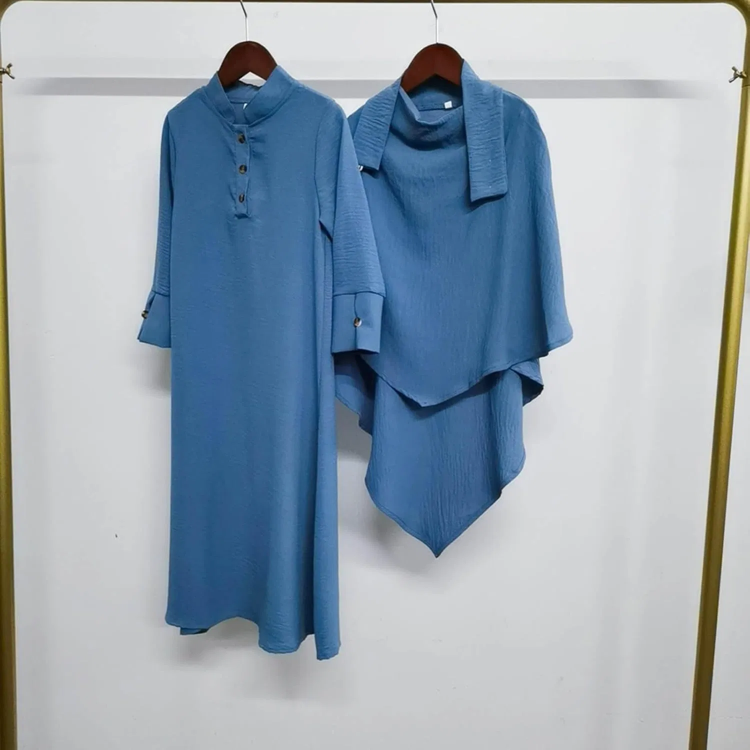Детское платье-абайя 2PCS с хиджабом и платком, мусульманская одежда для намаза, турецкий исламский халат, дубайский кафтан Generic, синий — фото 3