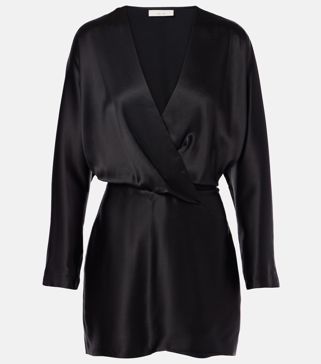 

Мини-платье из шелкового атласа с запахом The Sei, черный