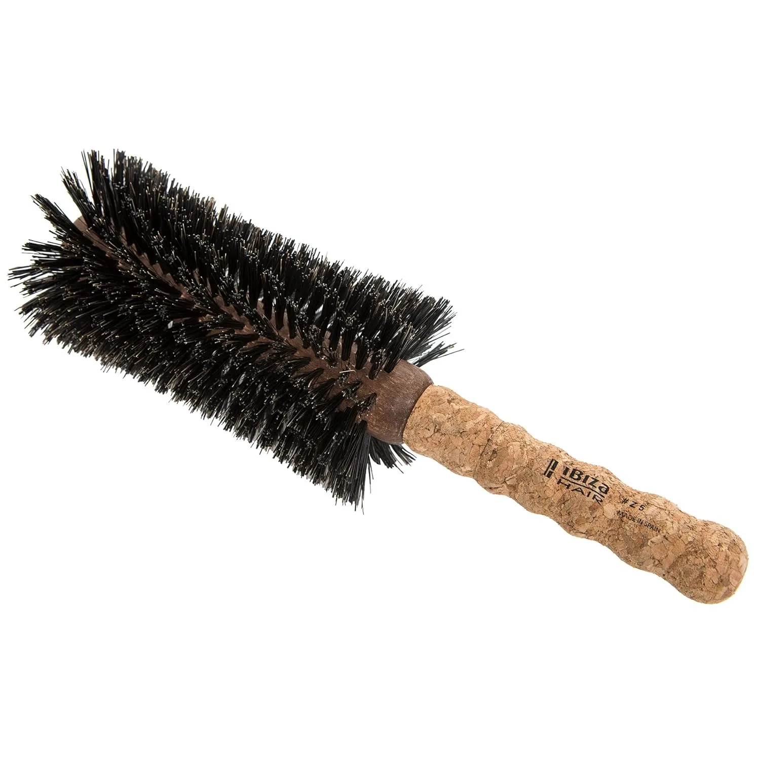 Щетка для волос Ibiza Hair Boar Bristle Concave Barrel (серия Z) с гибридной щетиной из кабана и термостойкого нейлона, пробковой ручкой, повторяет форму головы для блеска, для всех типов волос Z5, Brown