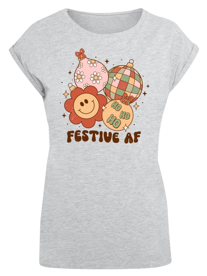 

Футболка F4NT4STIC T-Shirt Festive AF Weihnachten Tree Balls, пятнистый серый
