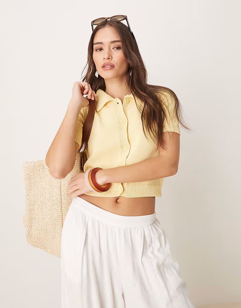

Кардиган ASOS DESIGN с короткими рукавами и воротником цвета пахты