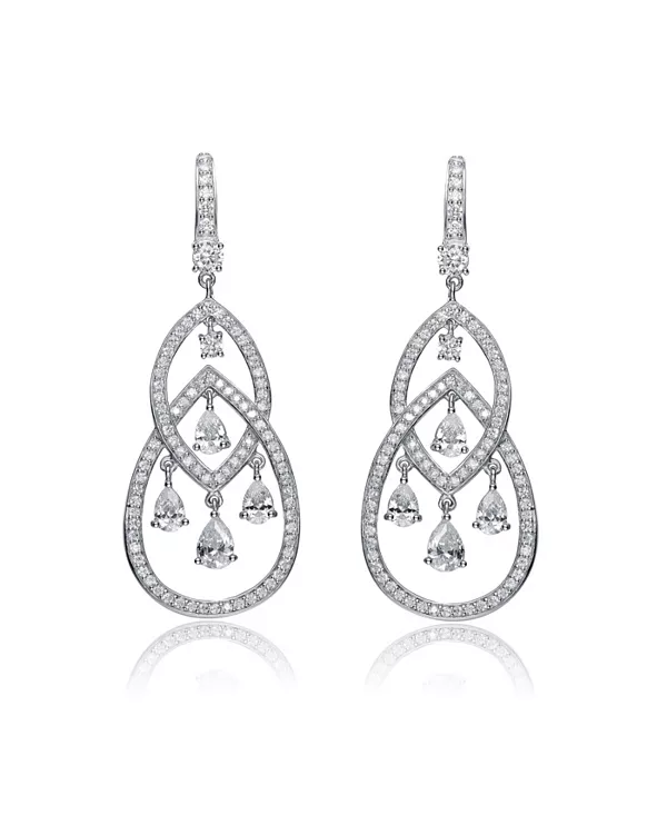 

Серьги-Люстры с двумя каплями из стерлингового серебра с кубическим цирконием Genevive, white