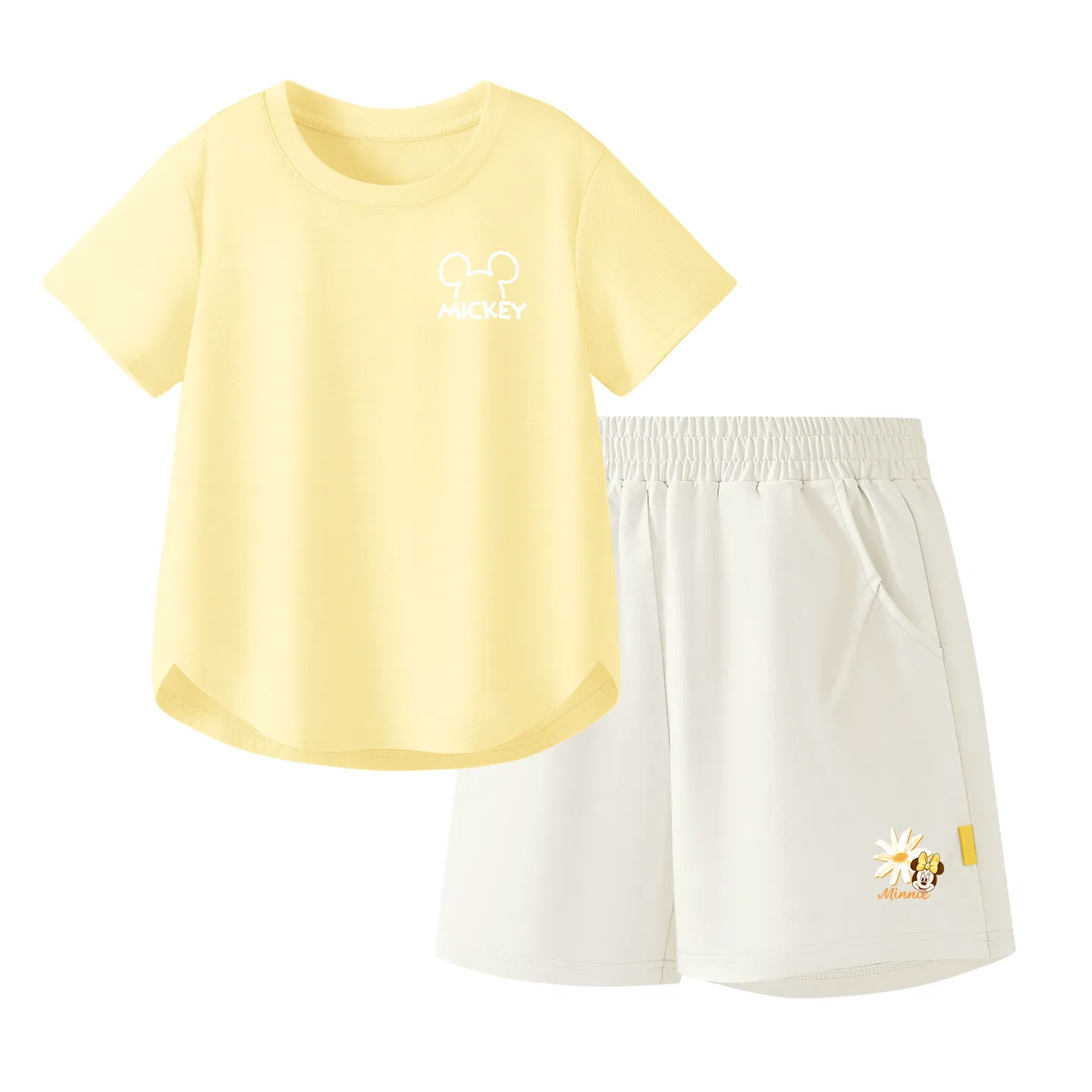 Детский спортивный костюм Casual Sportswear 2 Piece Set Disney, Thick Board Di Line Heartfelt Yellow+Di Prosperity Flower K_Bottom Right Mist White
