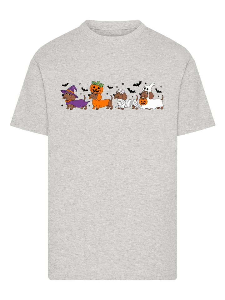 

Футболка на Хэллоуин с милой таксой в цвете меланжево-серый F4NT4STIC