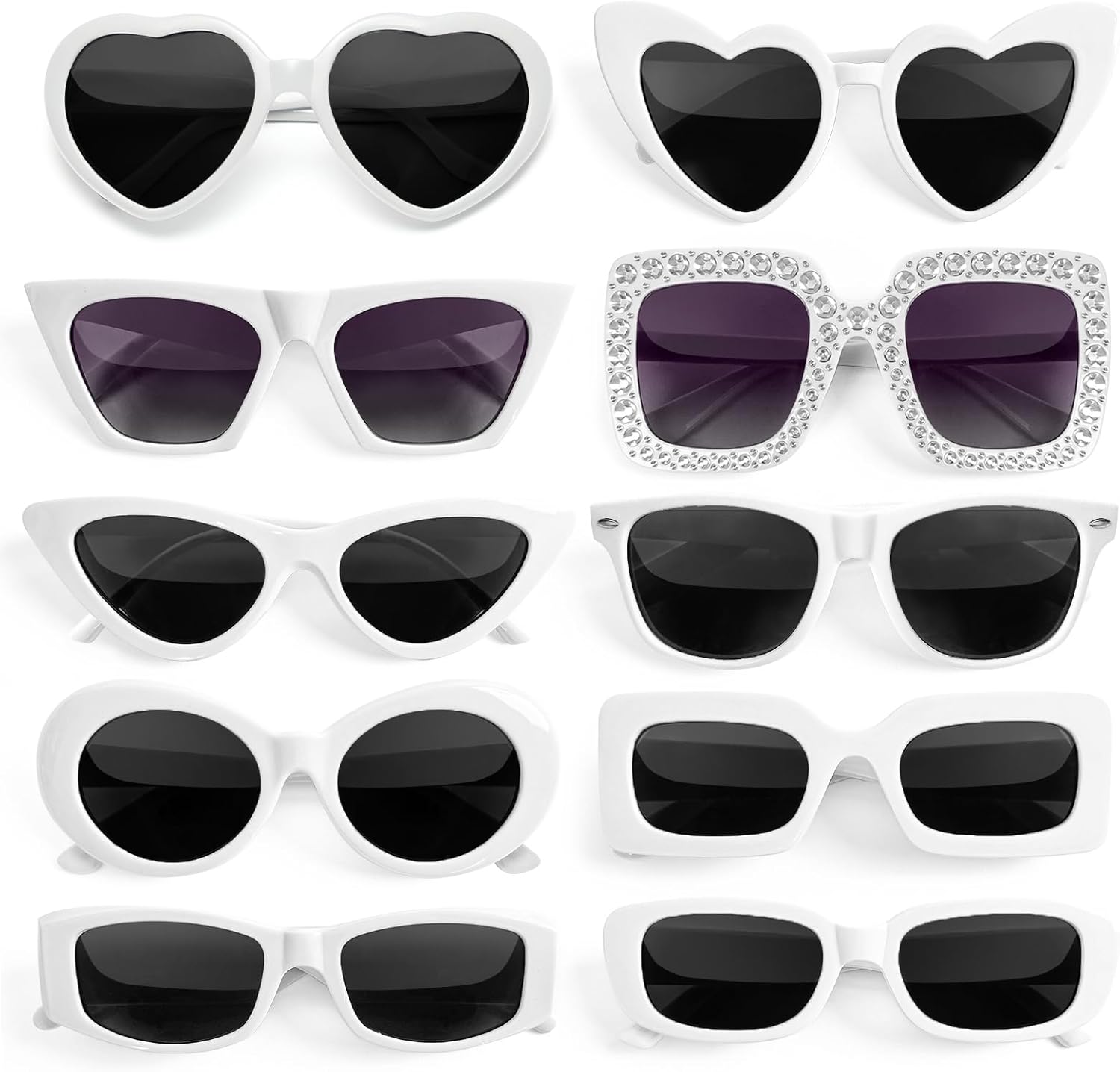 

Набор из 10 солнцезащитных очков разных стилей в стиле ретро для женщин/мужчин, идеально подходящих для вечеринок, костюмированных вечеринок и в качестве аксессуаров Geopty, White