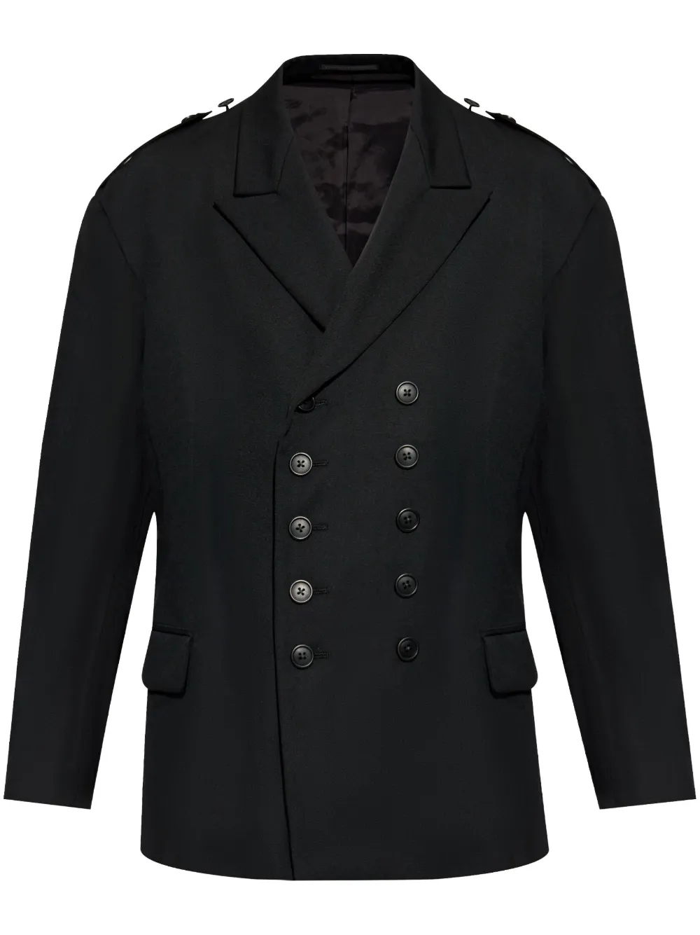 

Шерстяной двубортный пиджак Yohji Yamamoto, черный