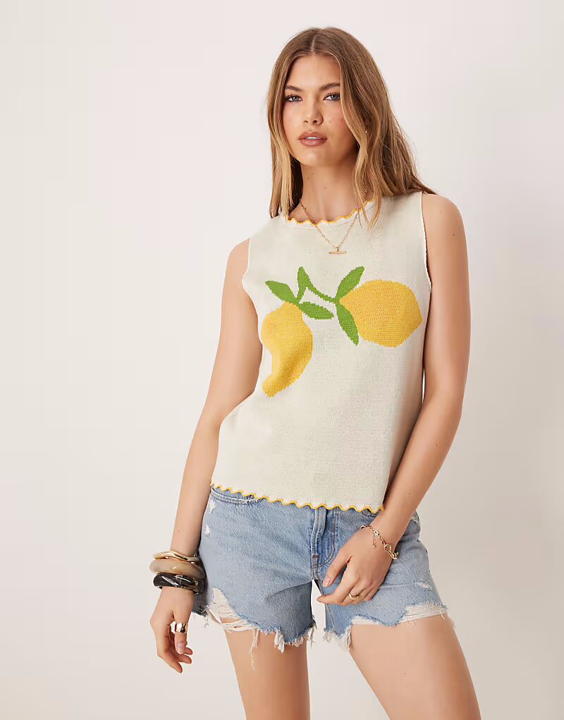 

Трикотажная майка ASOS DESIGN белого цвета с лимонным принтом
