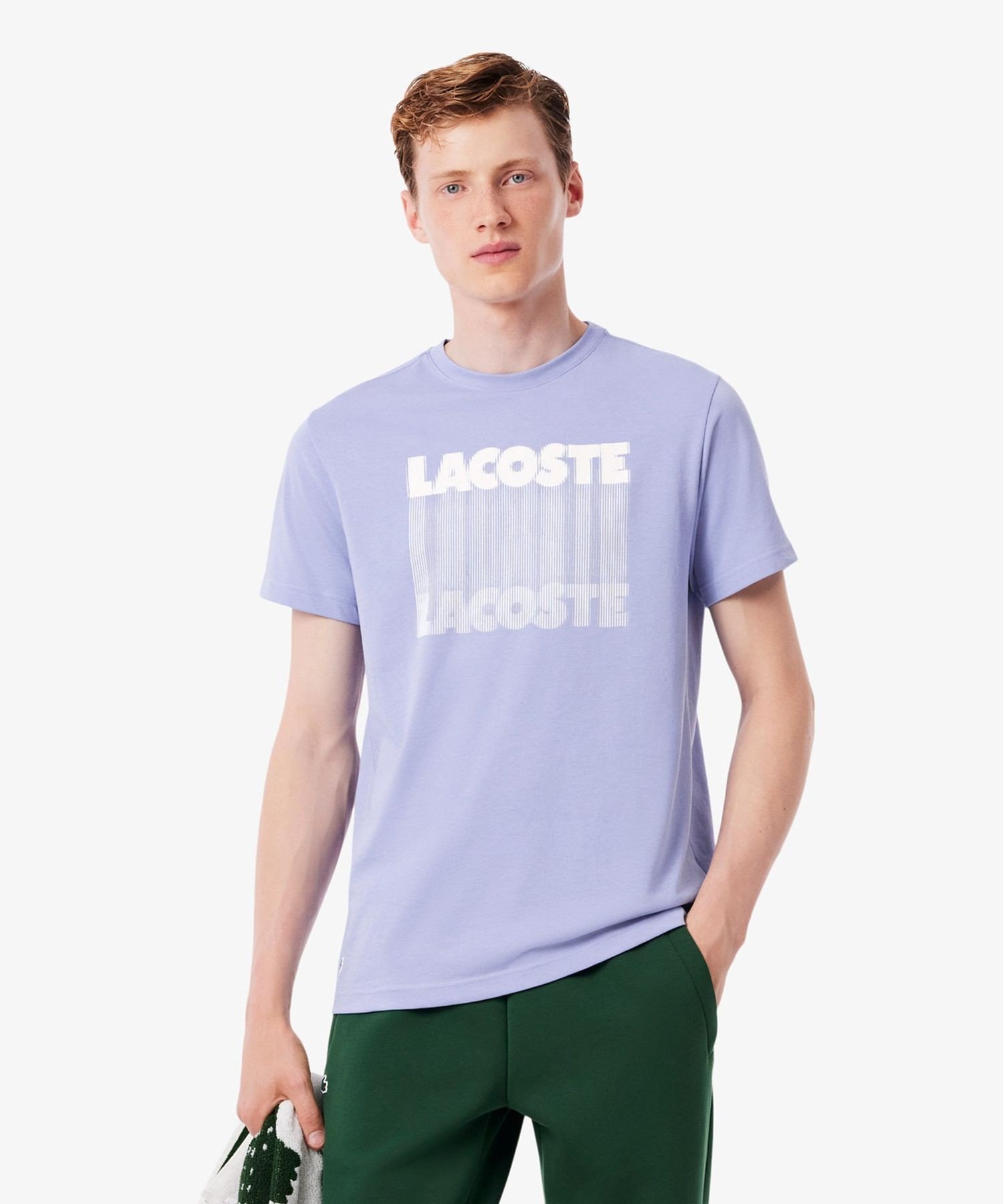 Футболка с графическим логотипом бренда и сверхпрочным покрытием LACOSTE, Light blue