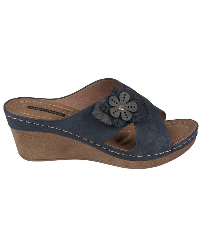 Женские босоножки Selly на танкетке с цветочным принтом GC Shoes, синий — фото 2