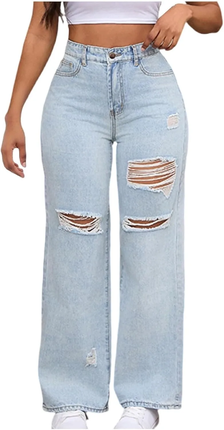 

Женские джинсы скинни с потертостями и расклешенным низом, высокий пояс