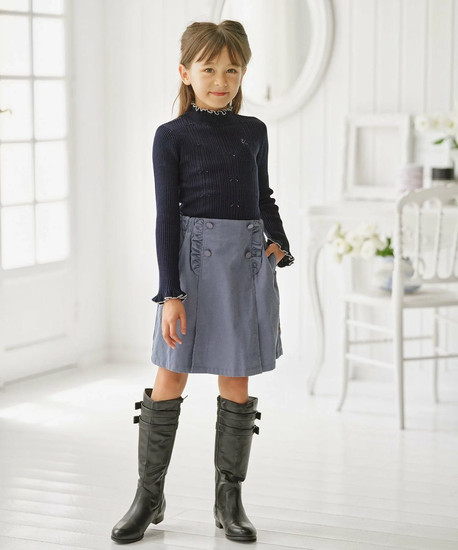 Свитер [110-140 см] Вязание в рубчик Kids Suite, Navy x Off-white [075] — фото 2