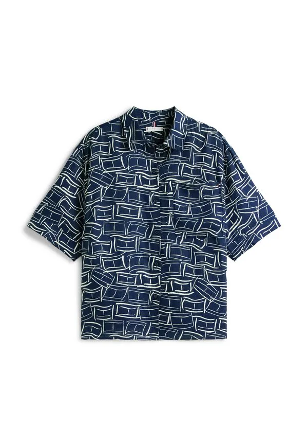 Рубашка свободного кроя из чистого льна, блузка на пуговицах. Tommy Hilfiger Curve, Dark Night Navy — фото 4