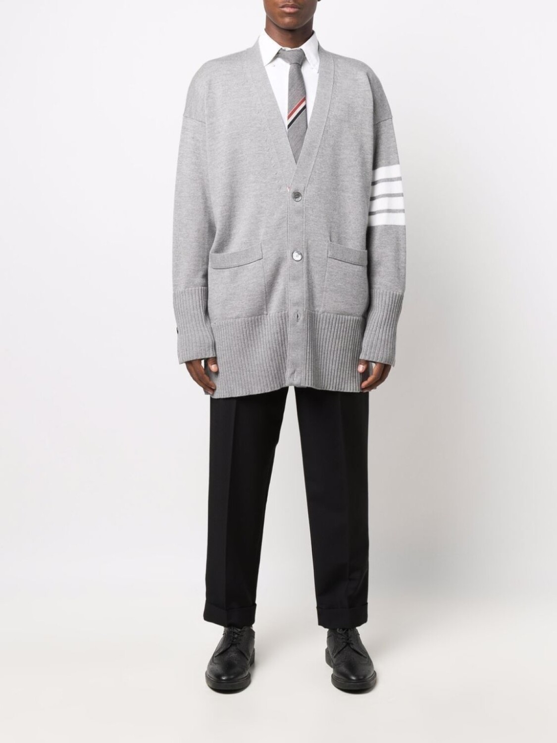 

Thom Browne кардиган с полосками 4-Bar и V-образным вырезом, серый