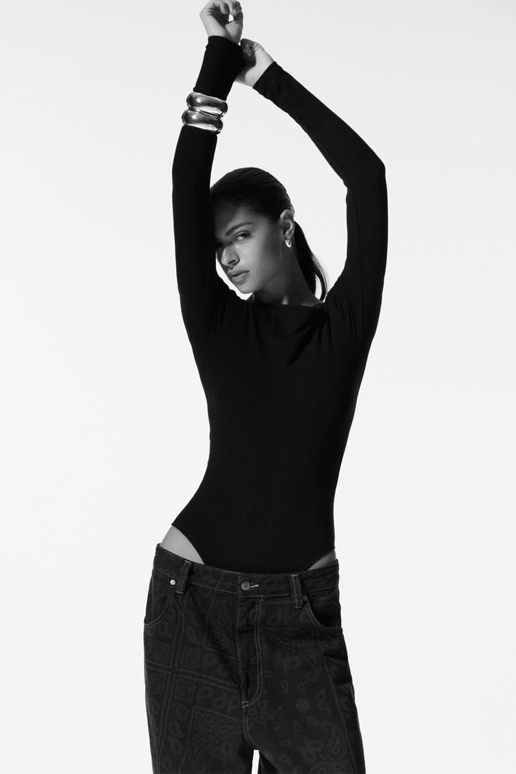 

Боди с длинными рукавами Pull And Bear, черный