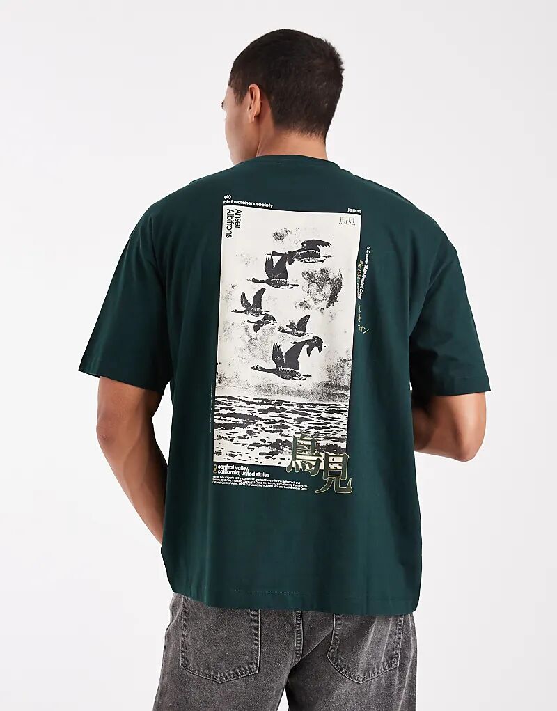 

Футболка ASOS DESIGN свободного кроя с сувенирной графикой темно-зеленого цвета