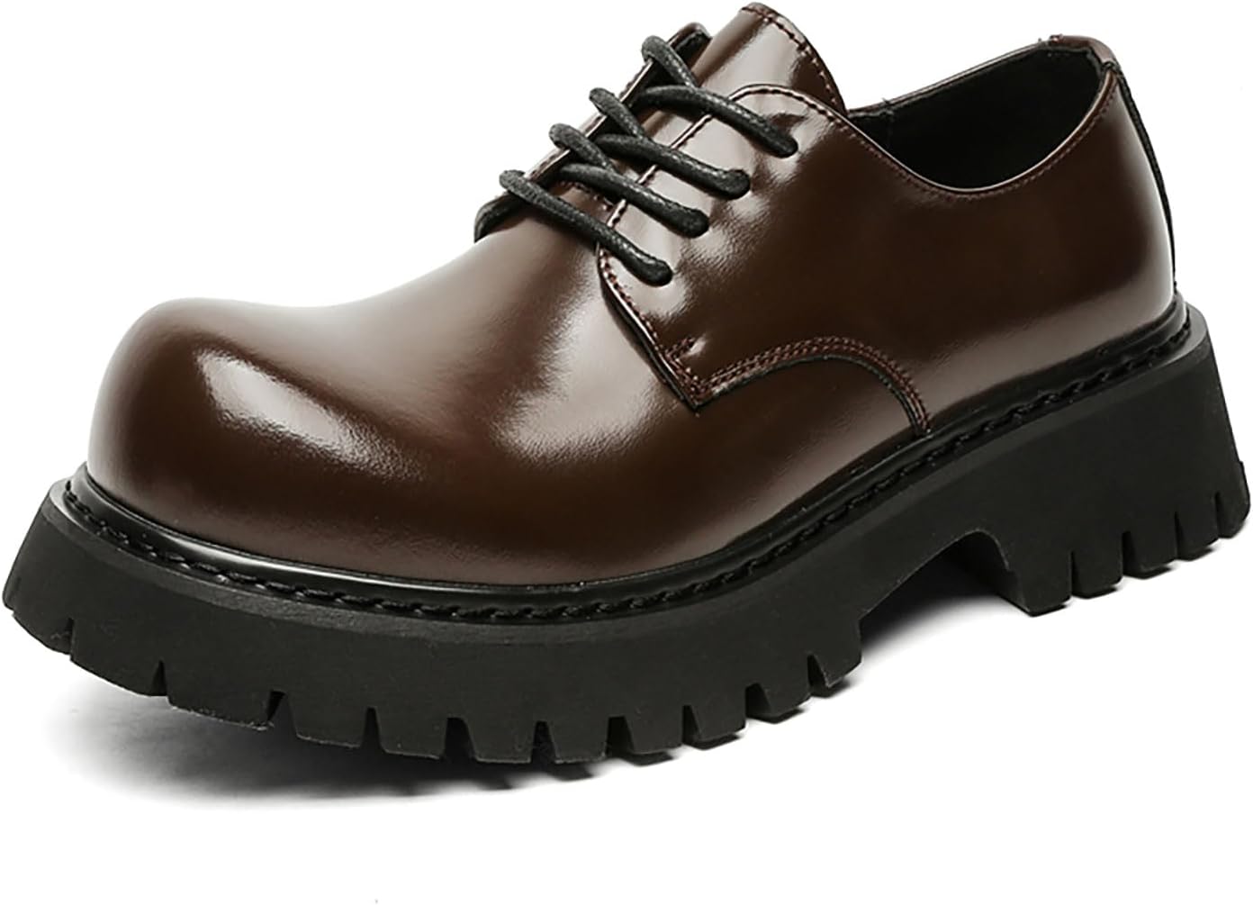 

Мужские ретро-туфли-оксфорды на платформе, массивный каблук, шнуровка, кожаная обувь, большой круглый носок, противоскользящая подошва, деловые туфли-дерби для формальной и повседневной носки, работы, вождения Xhognls, коричневый