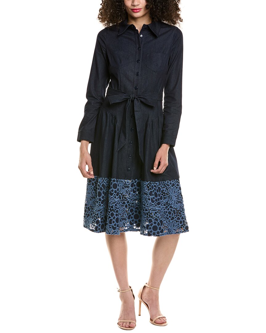 

Терри Джон от Рики Фримен Джинсовое кружевное платье-рубашка Teri Jon by Rickie Freeman, синий