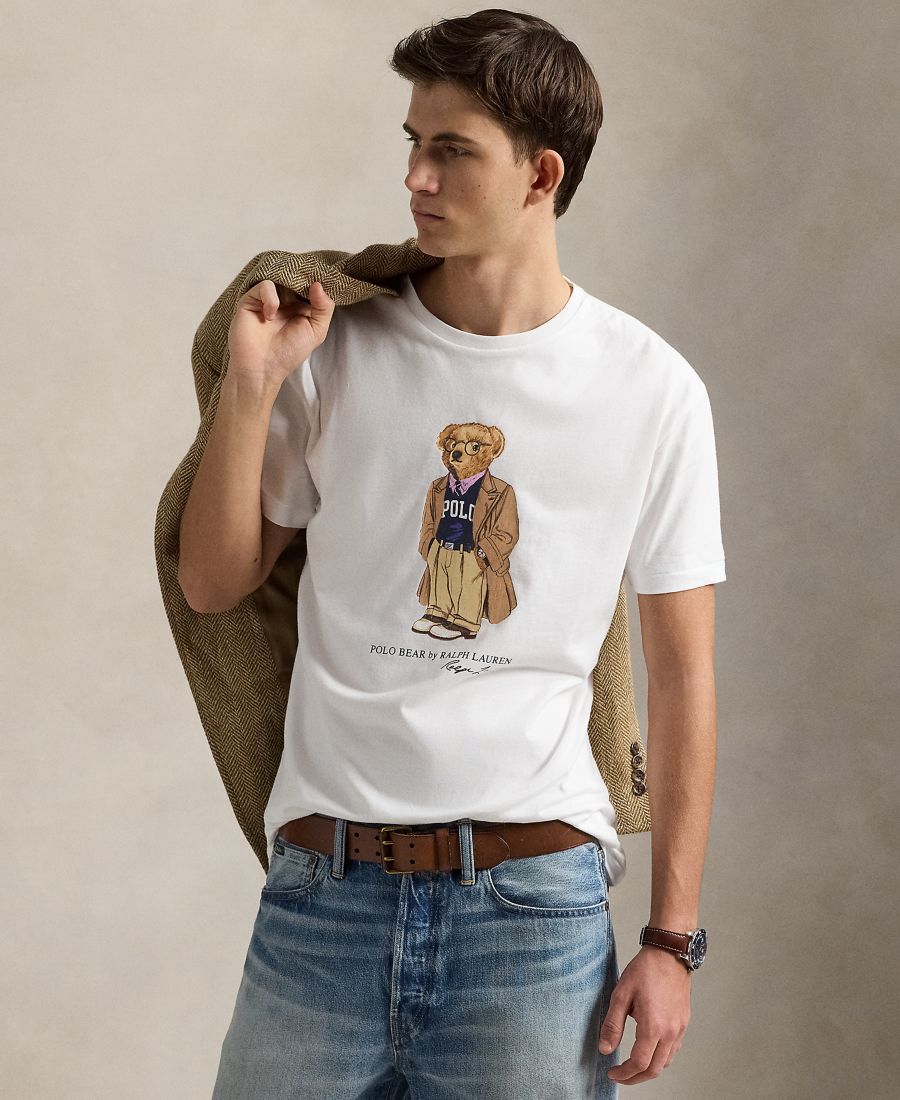 

Мужская классическая футболка-поло с изображением медведя Polo Ralph Lauren, White Heritage Bear