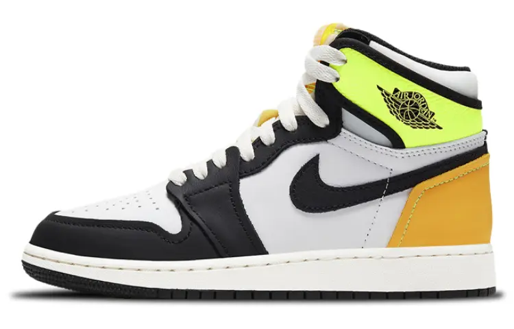 

Jordan 1 Retro High Белый Черный Volt University Gold (GS)