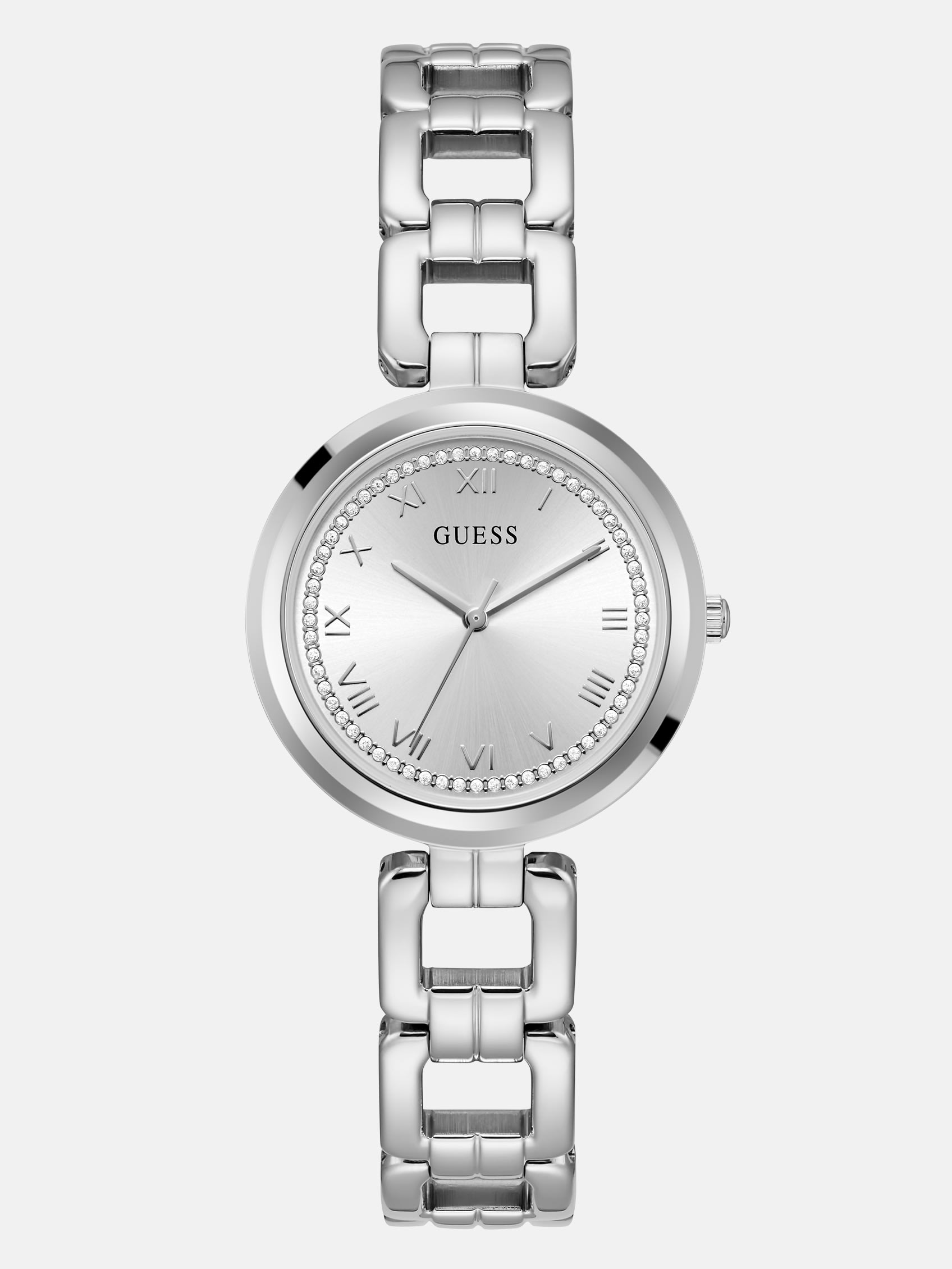 

Круглые аналоговые часы серебристого цвета Guess Factory, серебряный/темно-синий