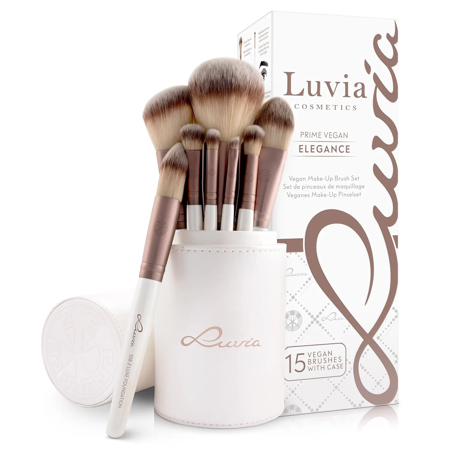 Набор профессиональных веганских кистей для макияжа «Prime Vegan Pro» от Luvia Luvia Cosmetics, Mother Of Pearl / Coffee
