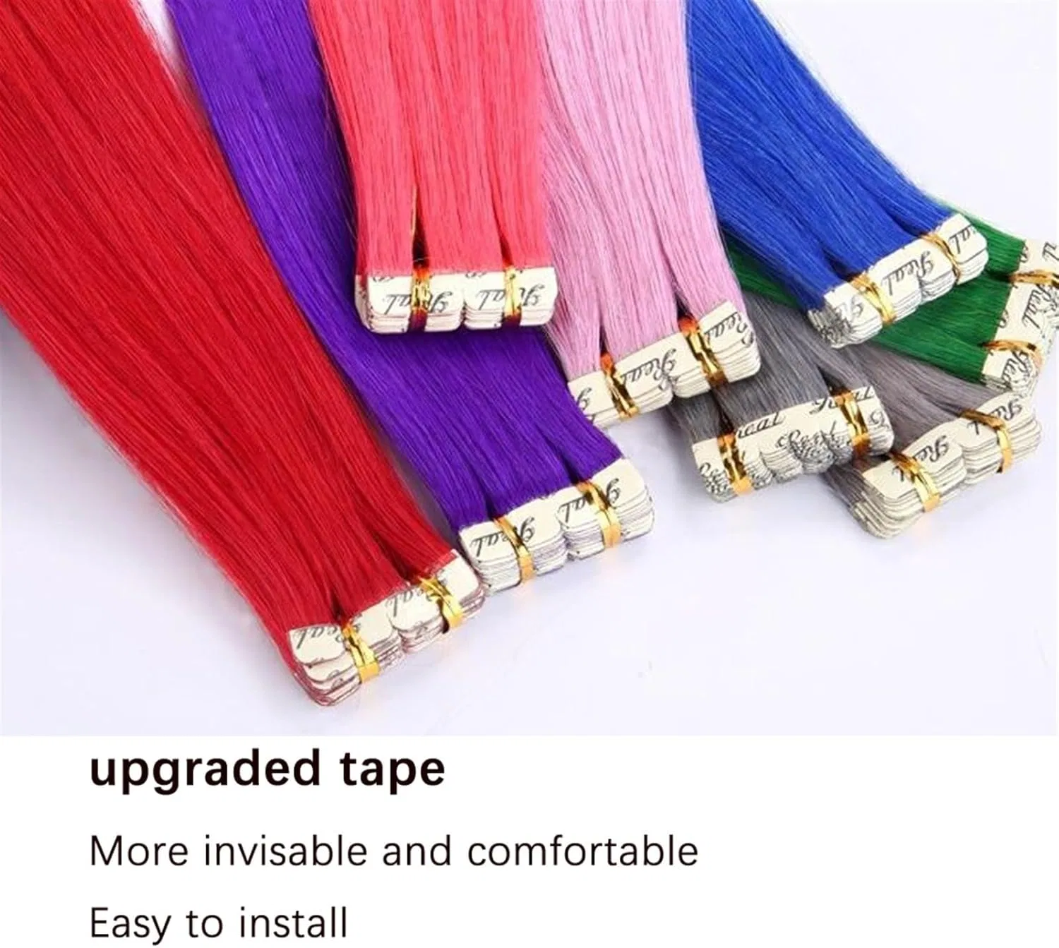 Накладные волосы на ленте «Remy Tape-In Extensions», 10 шт./упаковка Xxad553Ty, Rose Red — фото 4