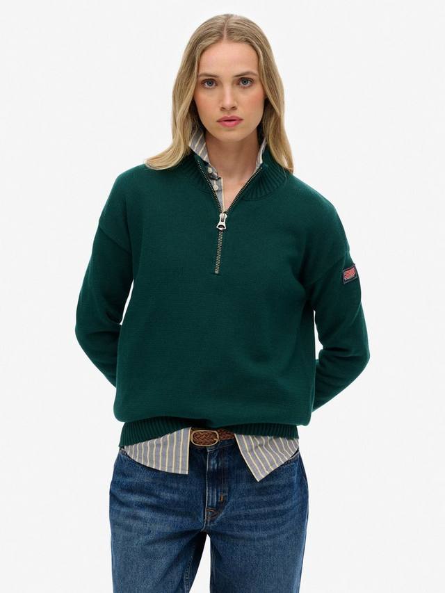 

Свободный вязаный полу-зип свитер Superdry, Darkest Pine Green
