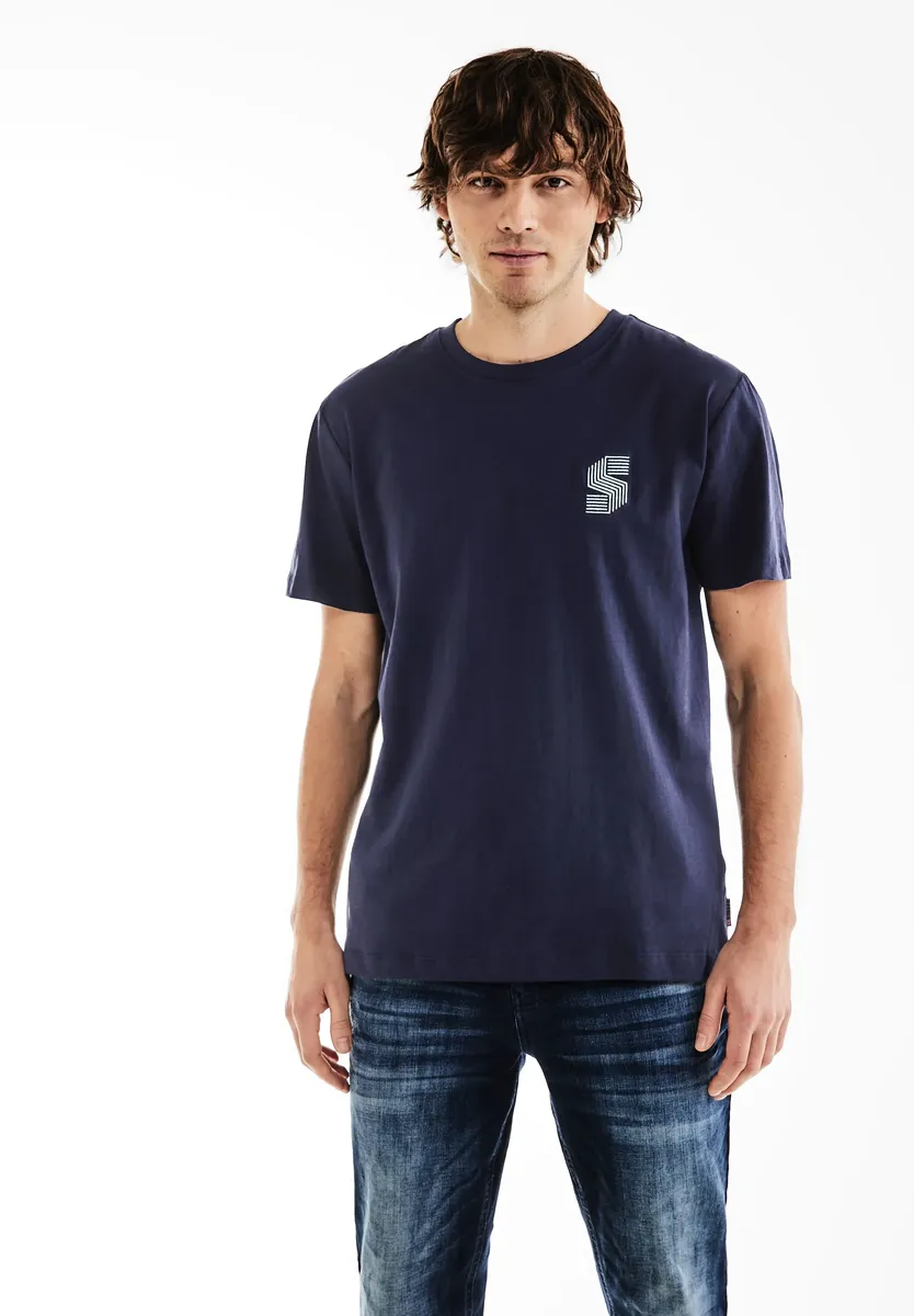 

STREET ONE МУЖСКАЯ футболка с круглым вырезом Street One Men, цвет Eclipse Blue