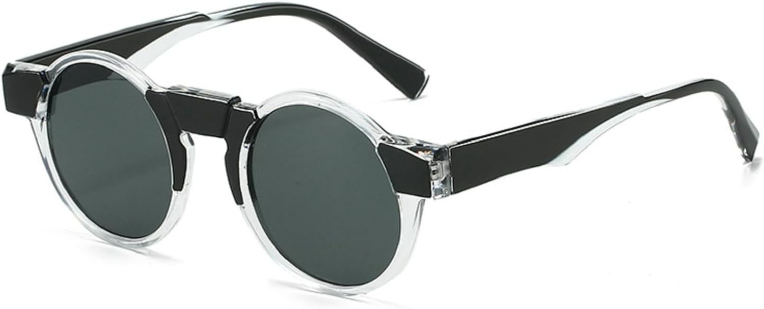 

Панк-солнцезащитные очки круглой формы для женщин и мужчин, роскошные винтажные солнцезащитные очки в маленькой оправе с защитой от УФ-излучения UV400, стильные очки для женщин 8816 Melrose, Clear Black