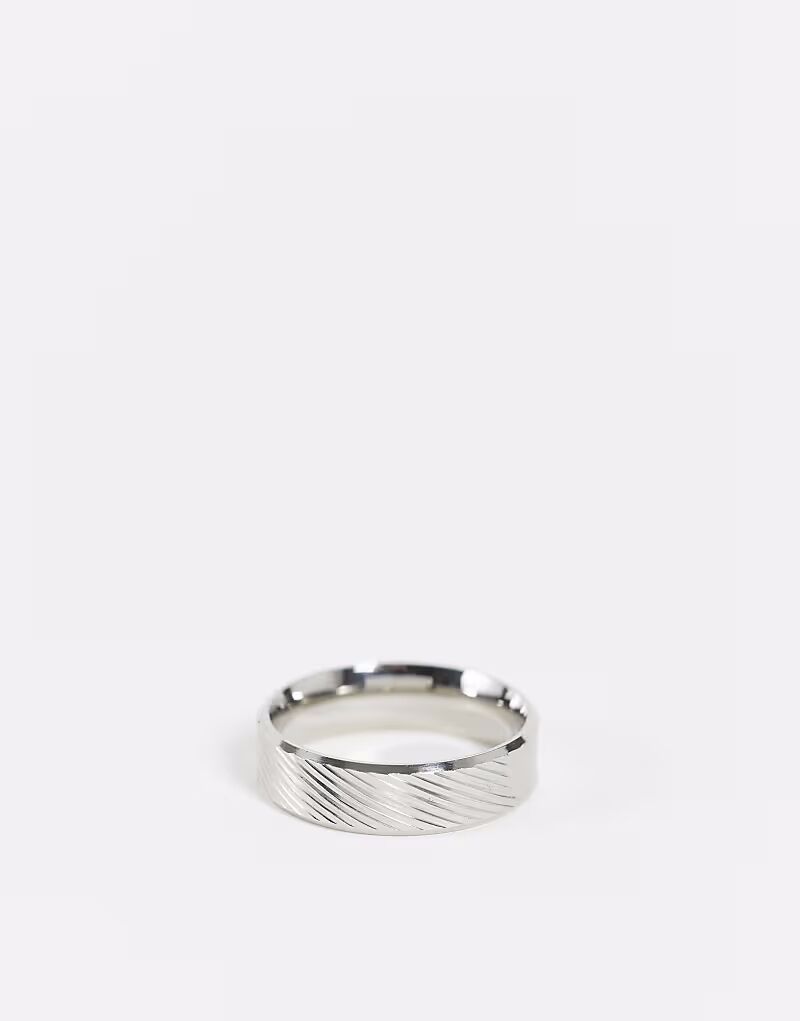 

Кольцо из нержавеющей стали с горизонтальным тиснением серебристого цвета Asos Design